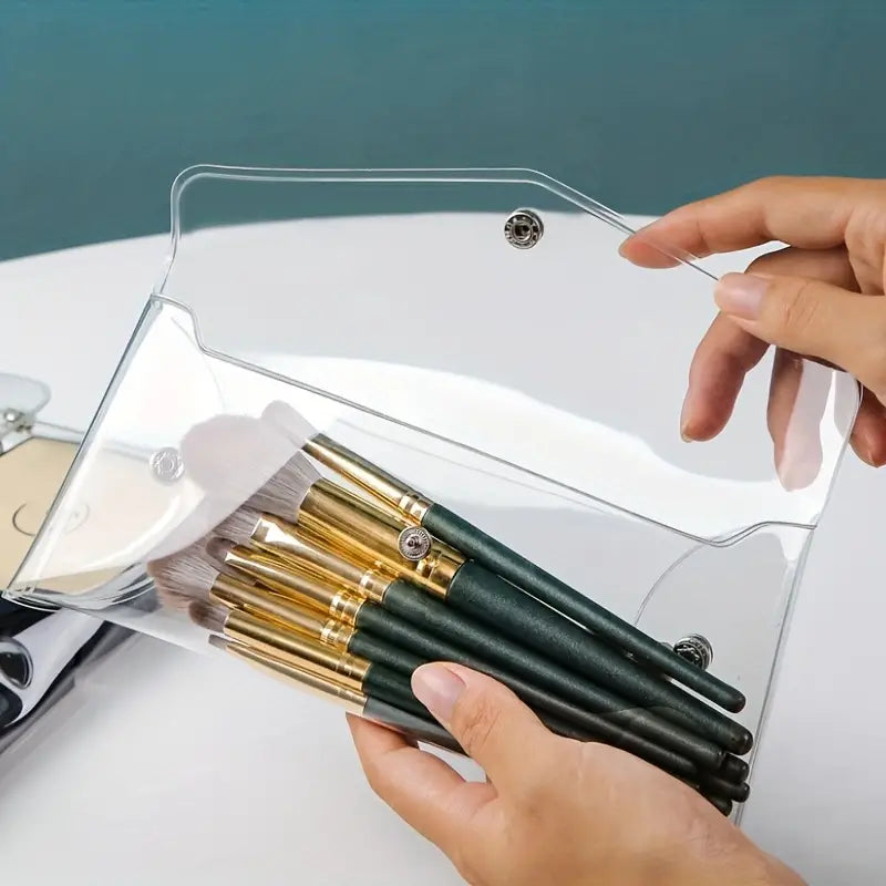 PVC Transparent Cosmetic Organizer Bag with Snap Closure