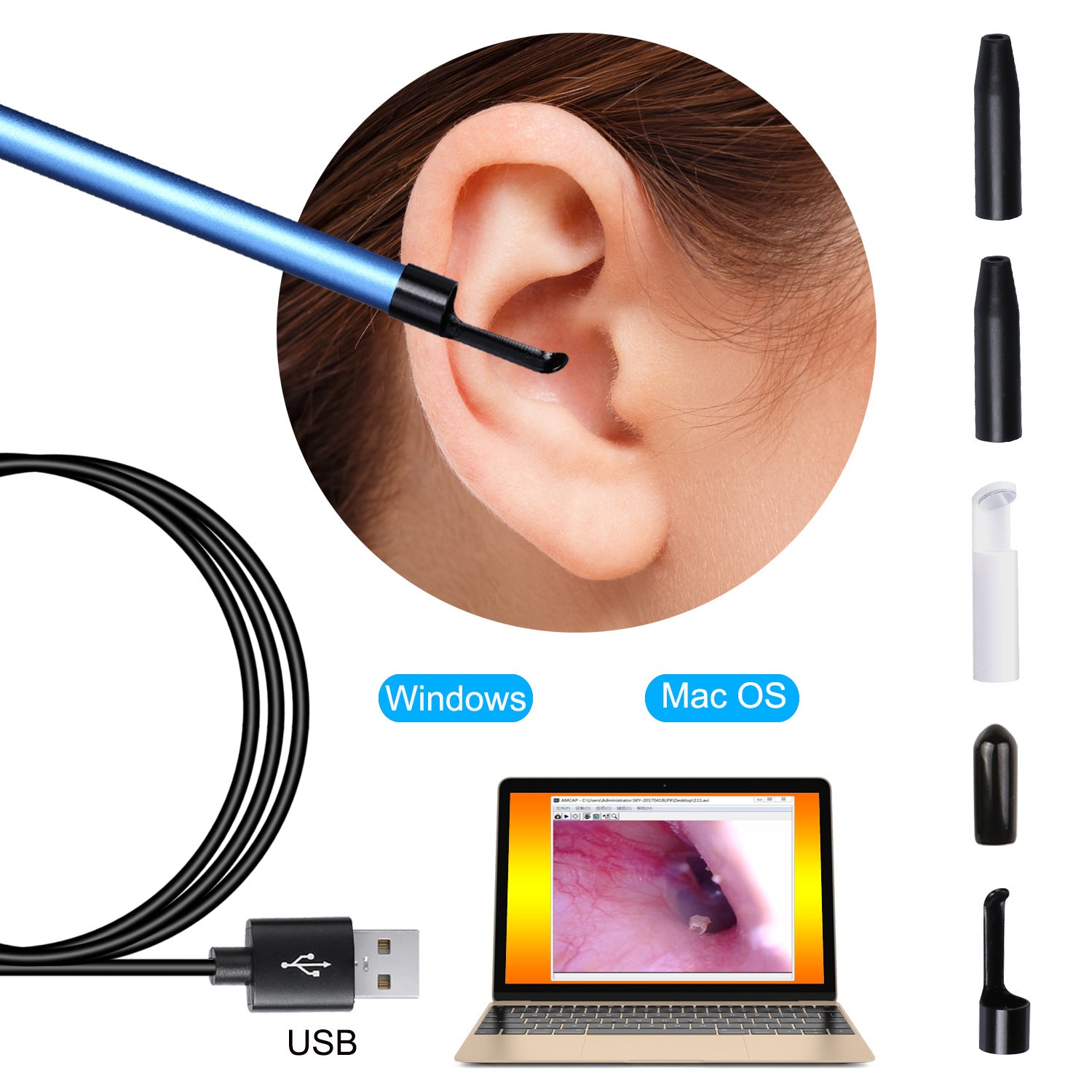 Espejo de inspección auditiva HD - Endoscopio de cuidado personal de 5.5mm