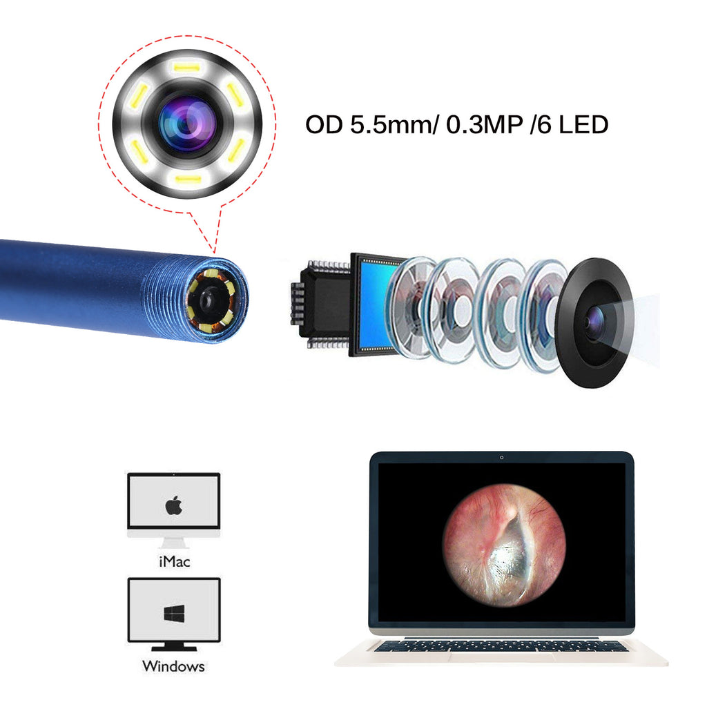 Espejo de inspección auditiva HD - Endoscopio de cuidado personal de 5.5mm