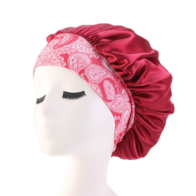 Gorro de Dormir de Estilo Étnico con Banda Ancha para el Cuidado de la Belleza