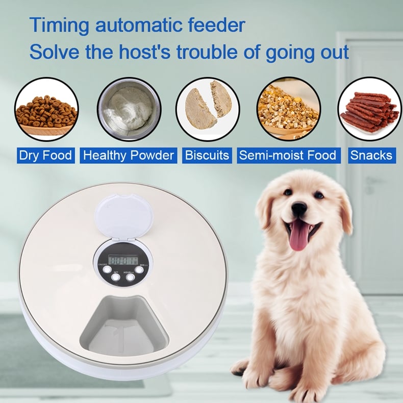 Alimentador Automático para Mascotas con Grabadora de Voz y 6 Compartimentos