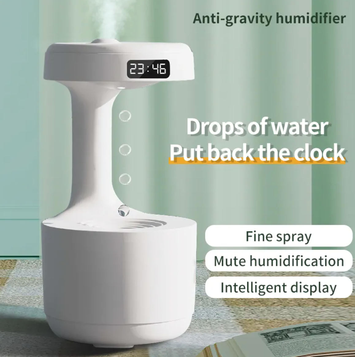 Bedroom Anti-Gravity Humidifier With Clock Water Drop Backflow Aroma Diffuser Large Capacity Office Bedroom Mute Heavy Fog Household Sprayer
