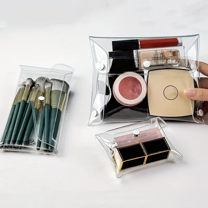 PVC Transparent Cosmetic Organizer Bag with Snap Closure