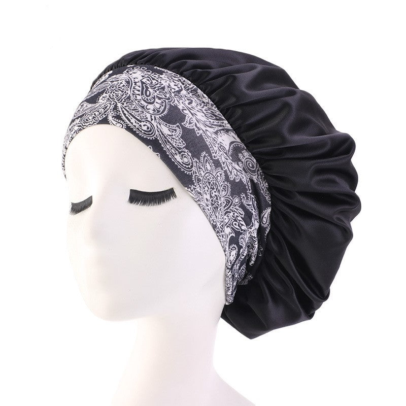 Gorro de Dormir de Estilo Étnico con Banda Ancha para el Cuidado de la Belleza